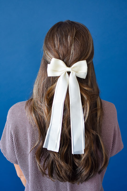 Long Tail Ribbon Bow - Ivory