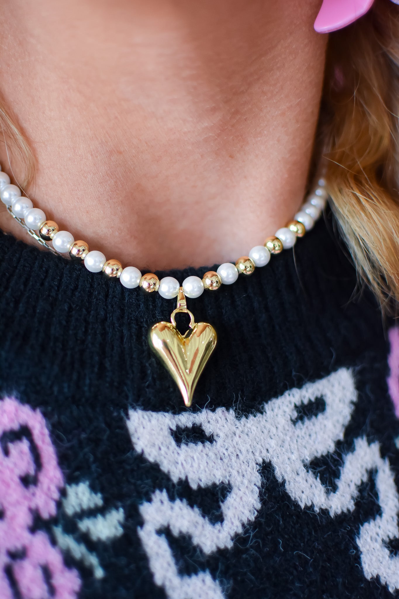 Pearly Heart Teardrop Necklace