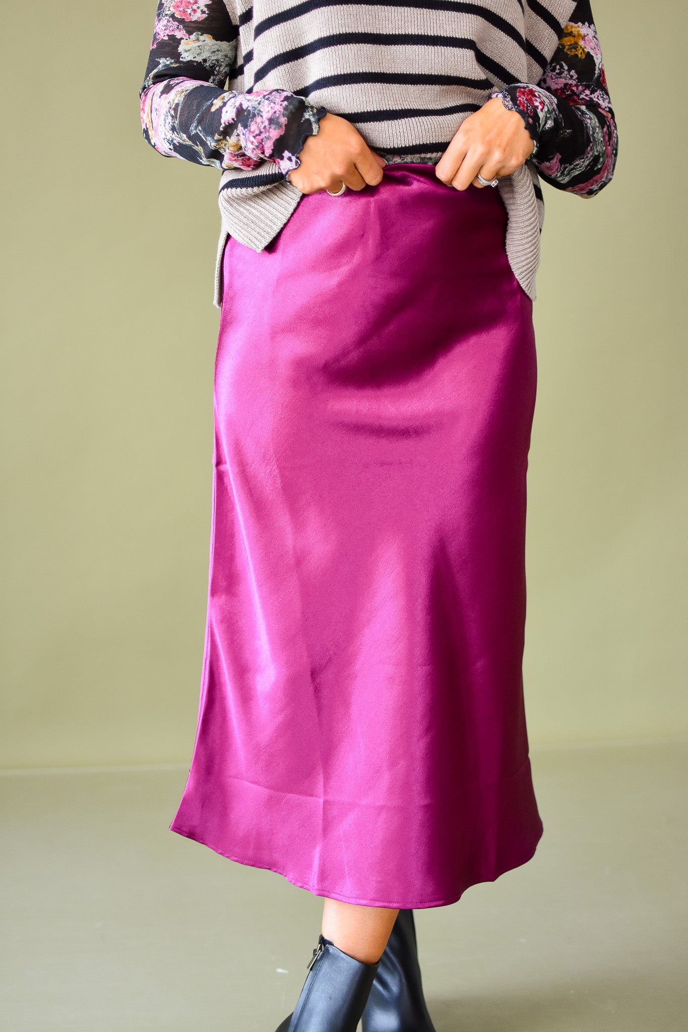 Catherine Satin Midi Skirt in Sangria