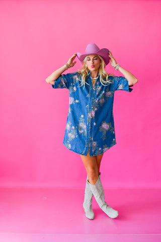 Elizabeth Floral Denim Mini Dress