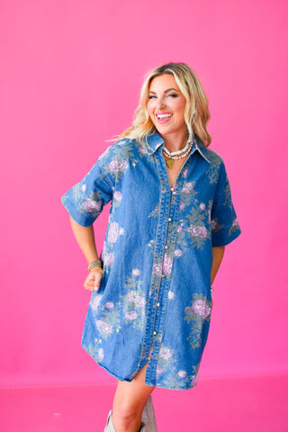 Elizabeth Floral Denim Mini Dress