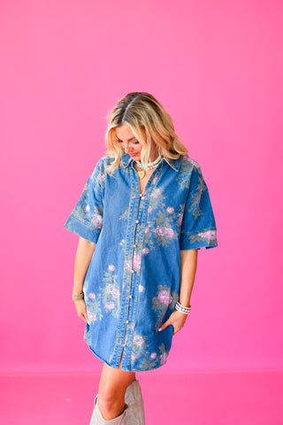 Elizabeth Floral Denim Mini Dress