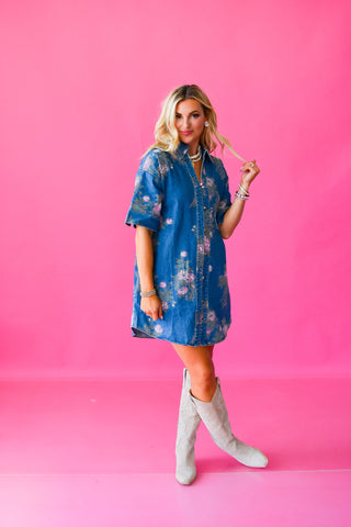 Elizabeth Floral Denim Mini Dress