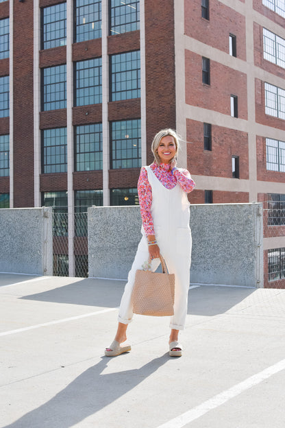 Fran Denim Overalls in Ivory