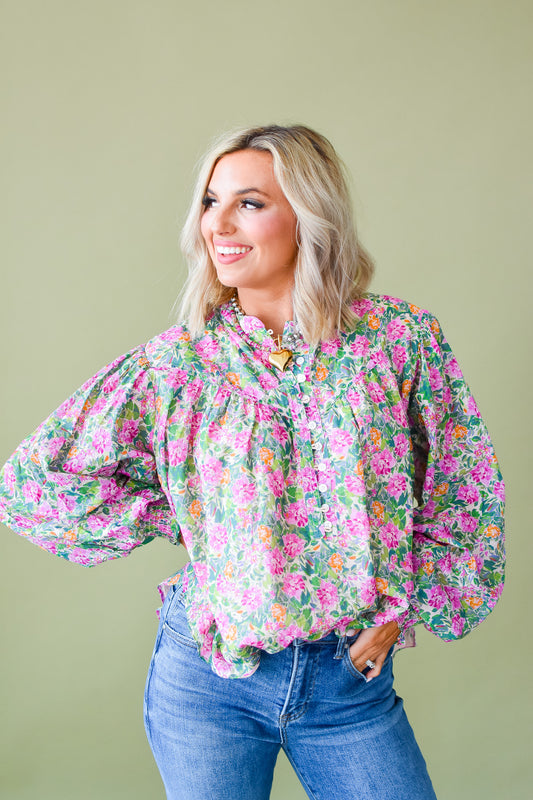 Sage Floral Top