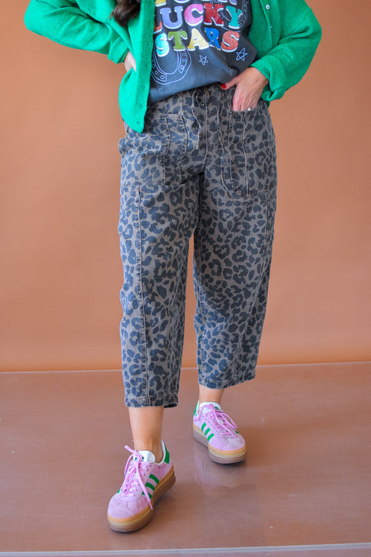 Candace Leopard Barrel Jeans - RESTOCK