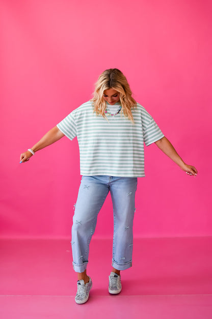 Kaylee Stripe Tee in Mint