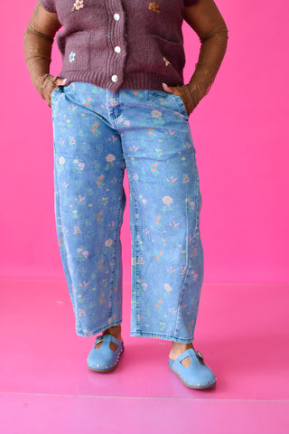 Janelle Floral Barrel Jeans