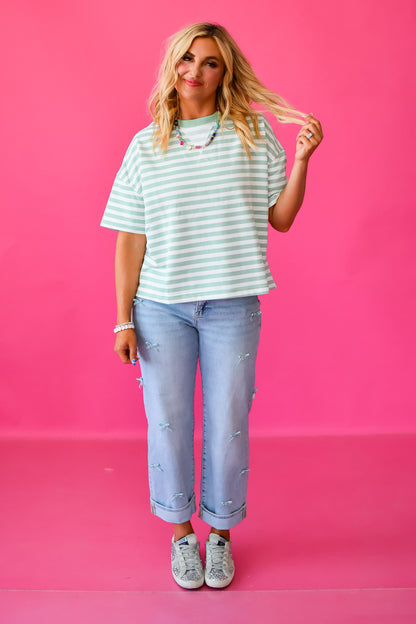 Lolo High Rise Crop Barrel Bow Jeans