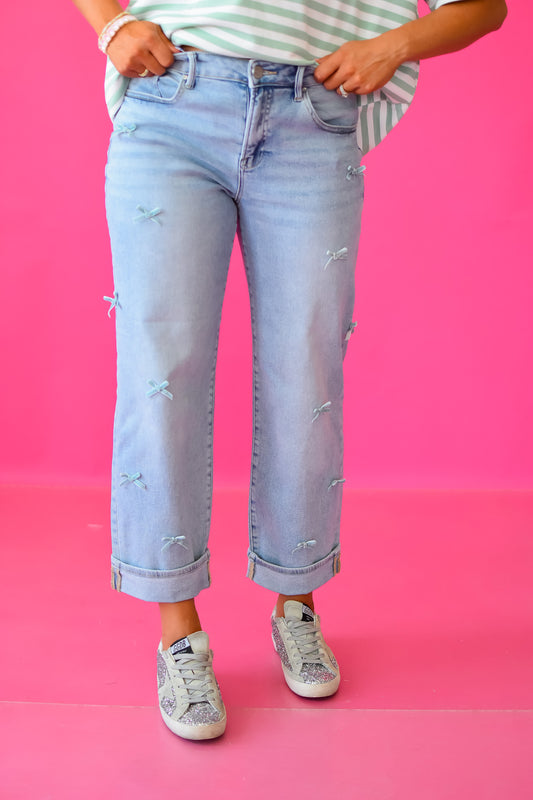 Lolo High Rise Crop Barrel Bow Jeans