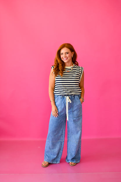Dani Stripe Tee in Navy/Ivory