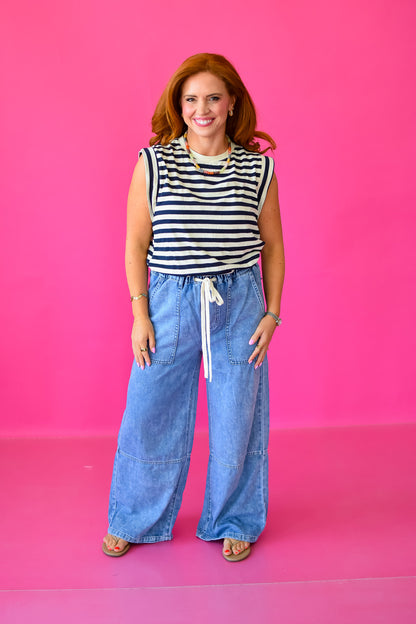 Peggy Wide Leg Drawstring Denim