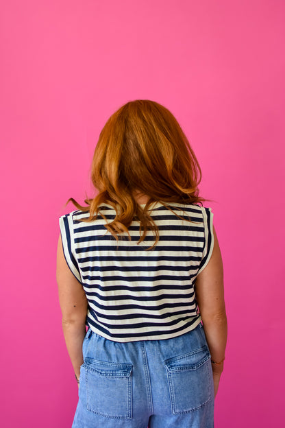 Dani Stripe Tee in Navy/Ivory
