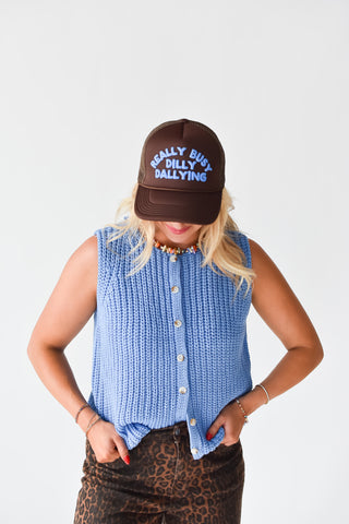Weston Knit Sleeveless Sweater in Blue