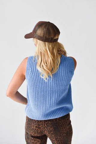 Weston Knit Sleeveless Sweater in Blue