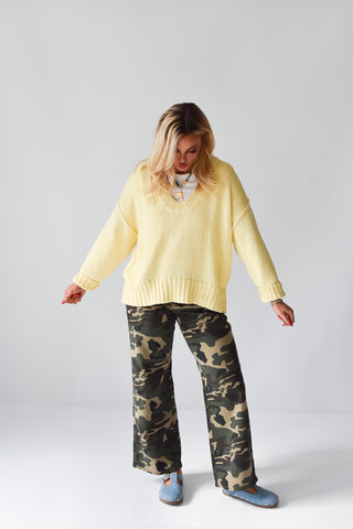 Tayla Scoop Neck Knit Sweater in Lemon