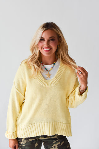 Tayla Scoop Neck Knit Sweater in Lemon
