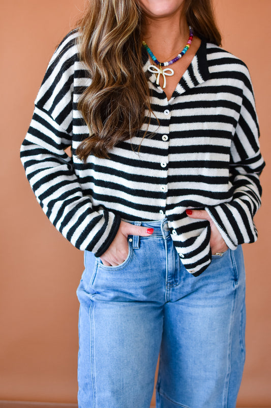 Piper Cardigan - Black & White Stripe