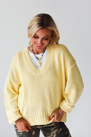 Tayla Scoop Neck Knit Sweater in Lemon