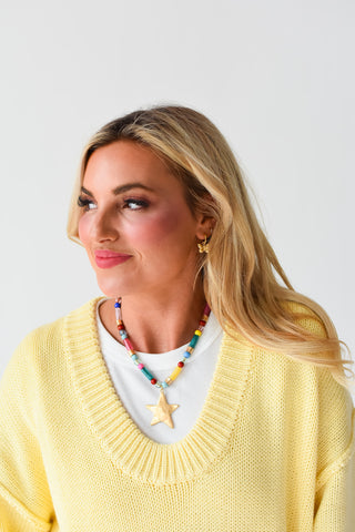 Tayla Scoop Neck Knit Sweater in Lemon