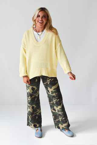 Tayla Scoop Neck Knit Sweater in Lemon