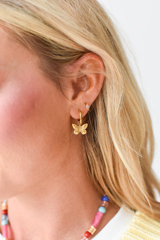 Huggie Charm Earrings - Faye Butterfly Gold