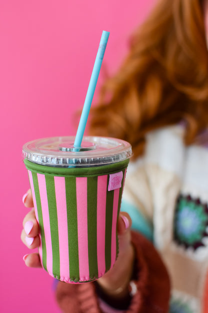Coffee Sleeve 16 oz - Pink & Olive Stripes
