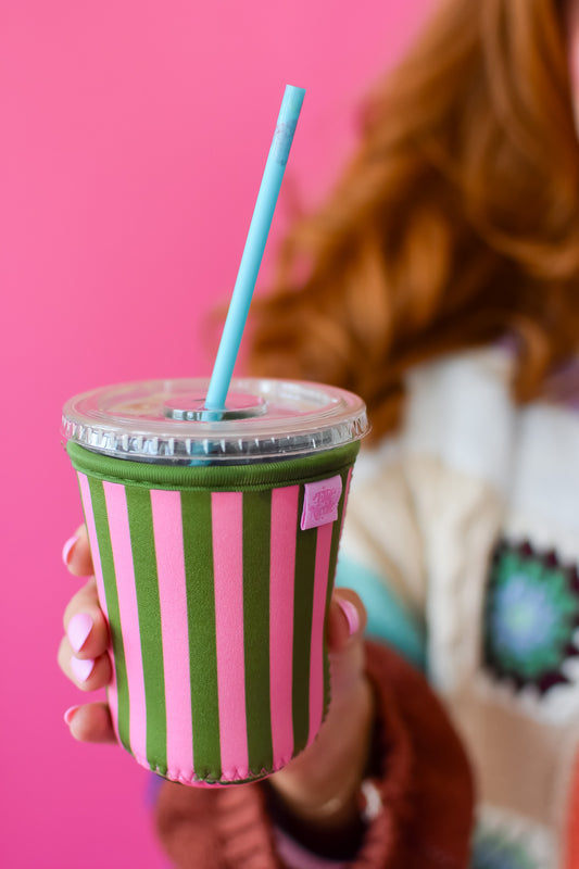 Coffee Sleeve 16 oz - Pink & Olive Stripes