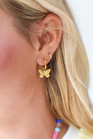 Huggie Charm Earrings - Faye Butterfly Gold