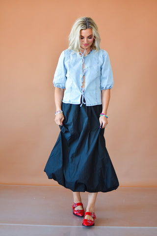 Nicole Denim Front Tie Top