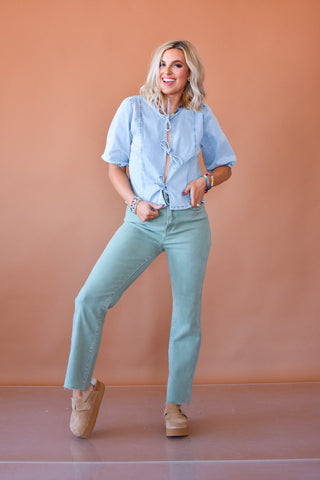 Nicole Denim Front Tie Top