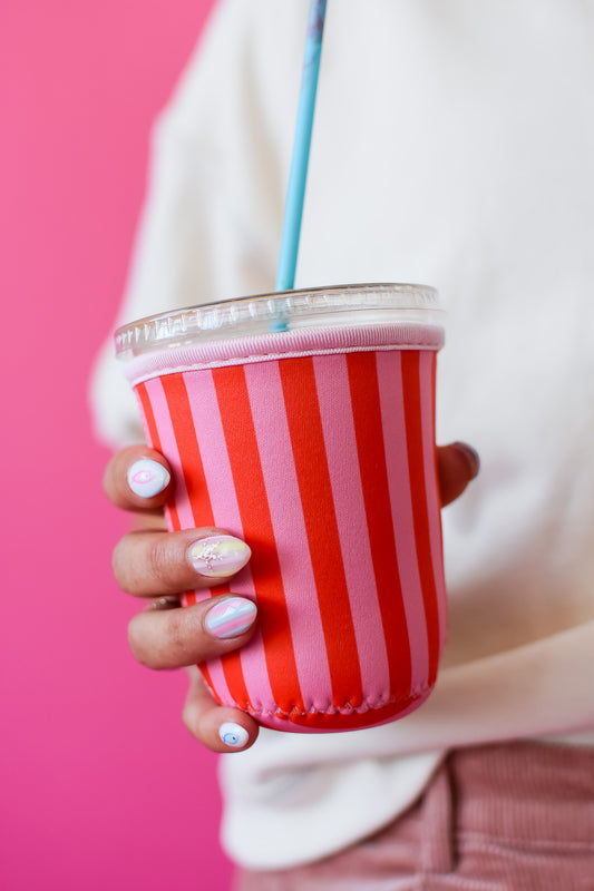 Coffee Sleeve 16 oz -Pink & Red Stripes