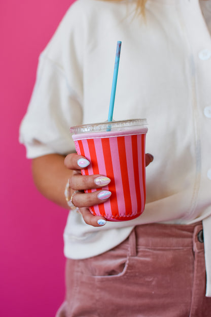 Coffee Sleeve 16 oz -Pink & Red Stripes