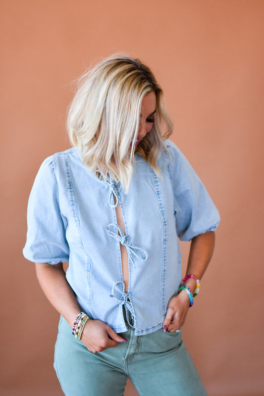 Nicole Denim Front Tie Top