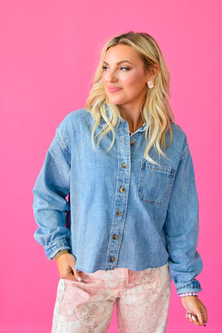 Winona Raw Hem Denim Button Down