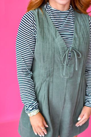 Vivi Stripe Mock Neck Top in Navy/White