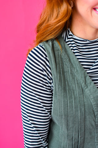 Vivi Stripe Mock Neck Top in Navy/White