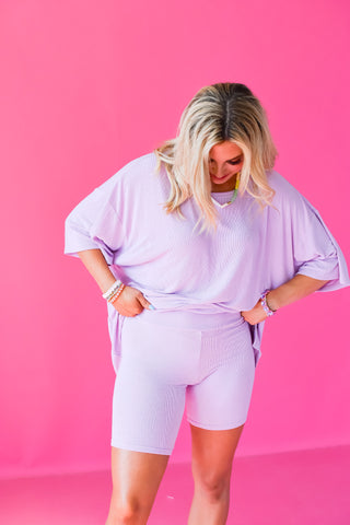 Violet Ribbed Bike Short Set