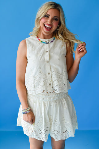 Lizzie Eyelet Set in Cream