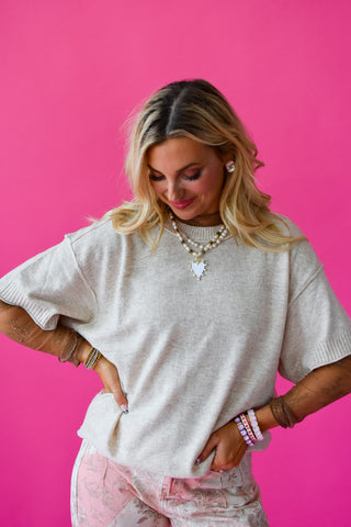 Ashleigh Short Sleeve Sweater in Oatmeal