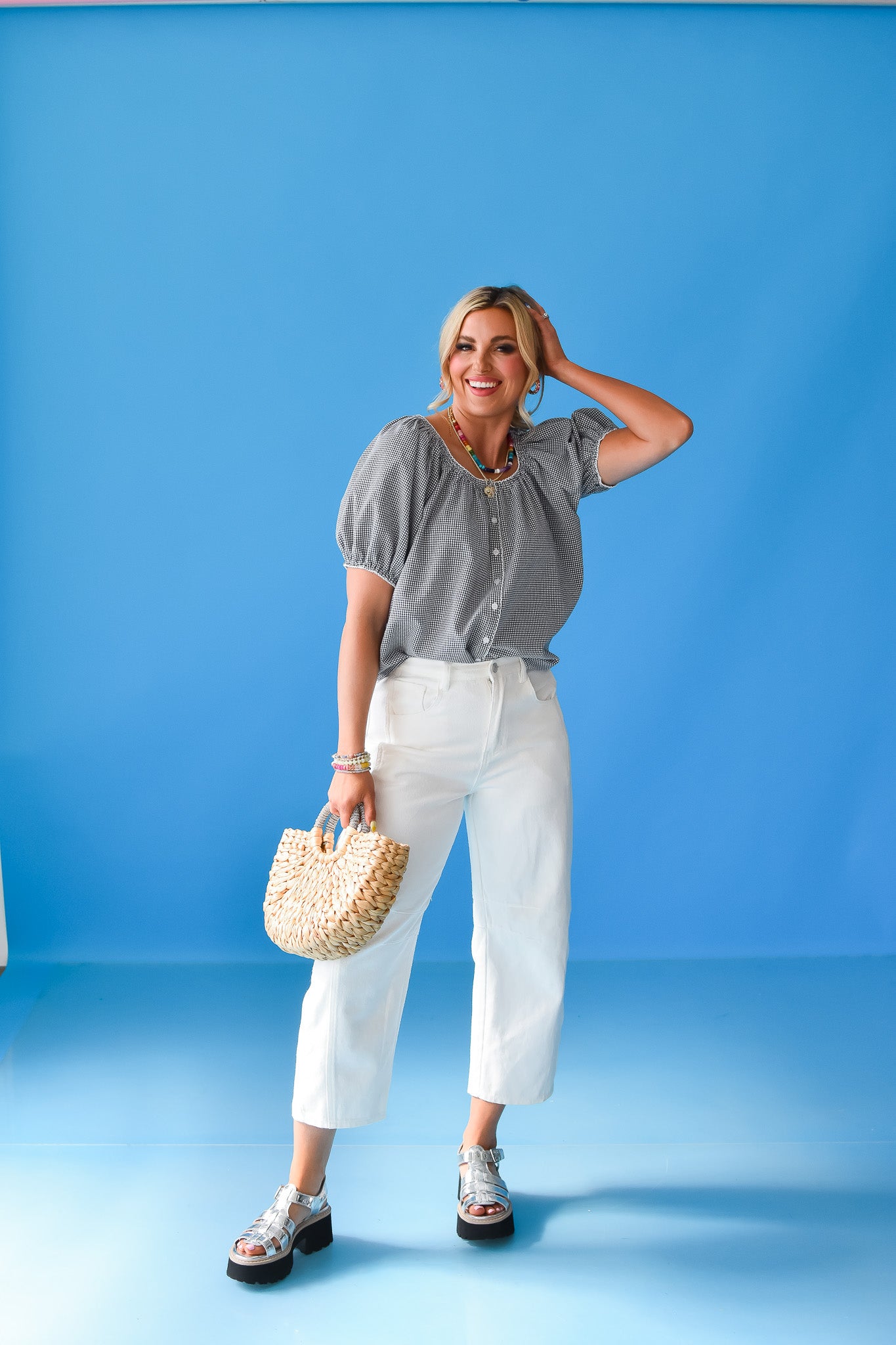 Jean Gingham Top