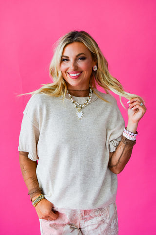 Ashleigh Short Sleeve Sweater in Oatmeal
