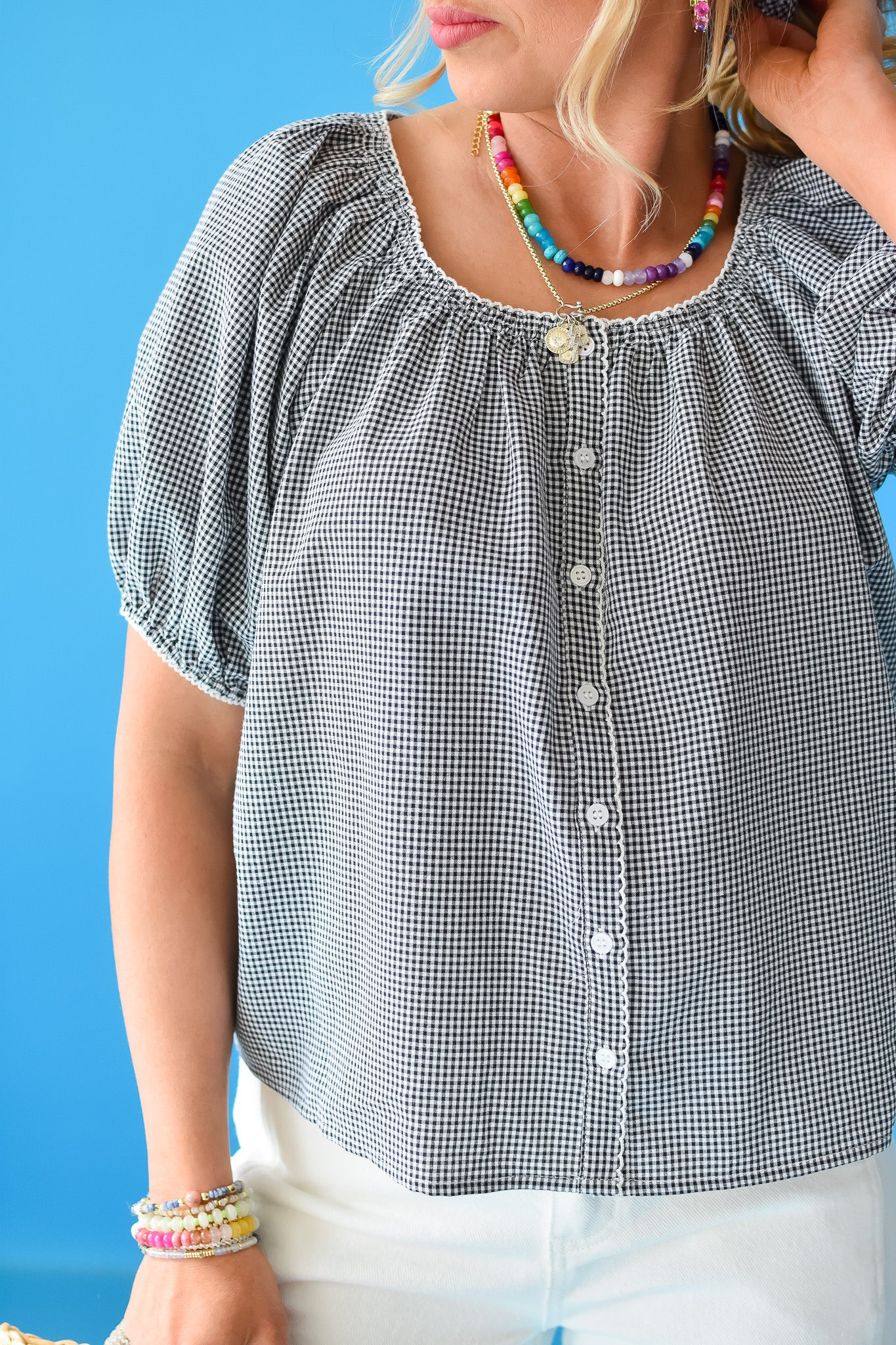 Jean Gingham Top