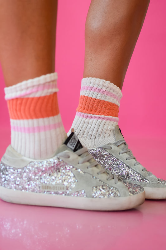 Varsity Socks in Melon/Pink Stripe