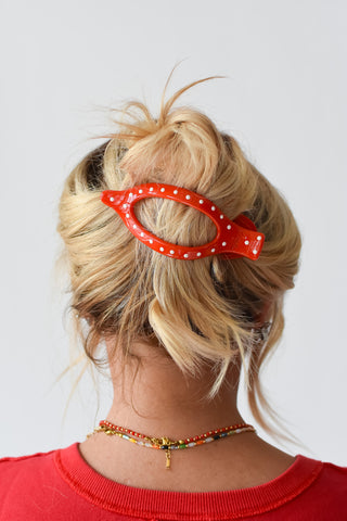 Polka Dot Lay Down Claw Clip - Red