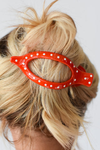Polka Dot Lay Down Claw Clip - Red