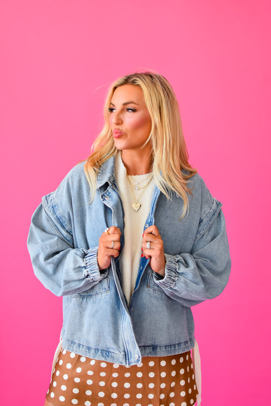 Rachel Oversized Denim Bomber Jacket