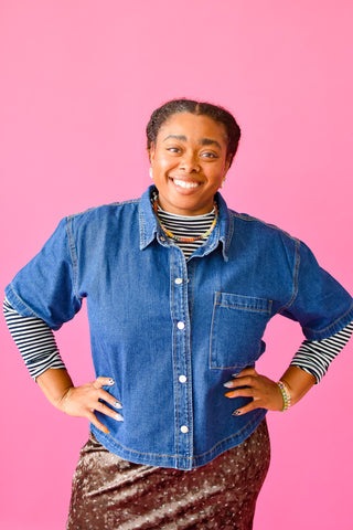 Dolly Denim Top in Dark Denim
