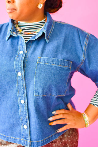 Vivi Stripe Mock Neck Top in Navy/White