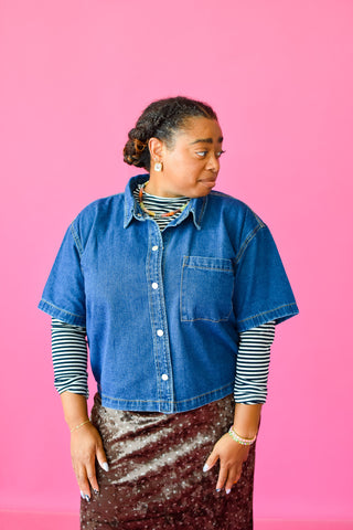 Dolly Denim Top in Dark Denim